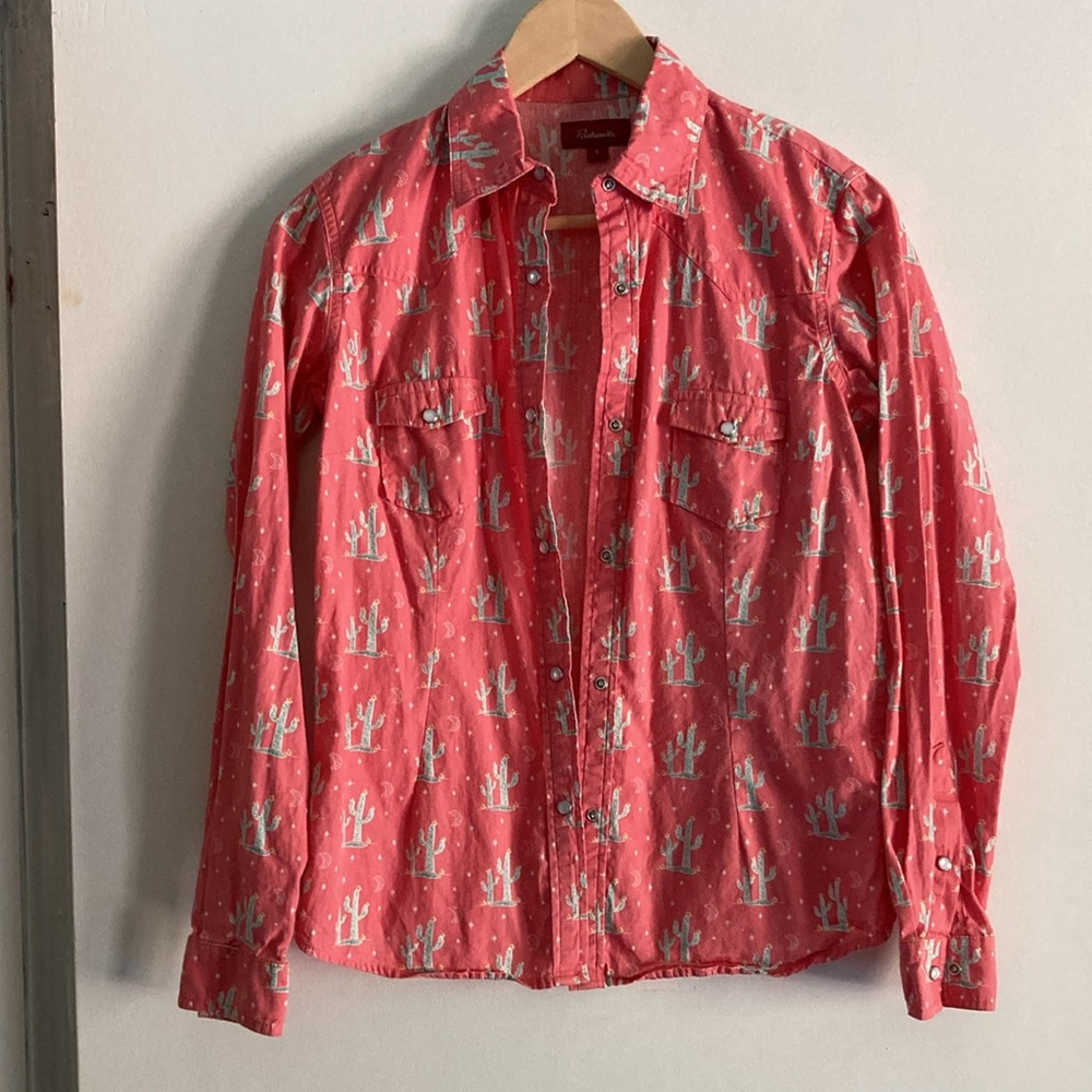 Panhandle Womens Size XS Pink Western Snap Front Shirt Desert Cactus Theme Top